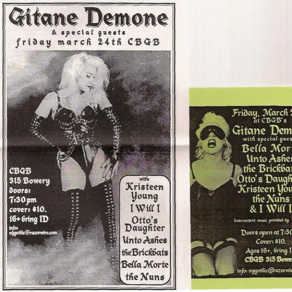 Gitane Demone / Kristeen Young / I Will I / Otto’s Daughter / Unto Ashes / The Brickbats / Bella Morte / The Nuns
