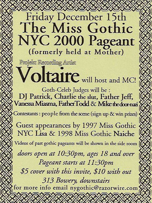 The Miss Gothic NYC 2000 Pageant / Voltaire