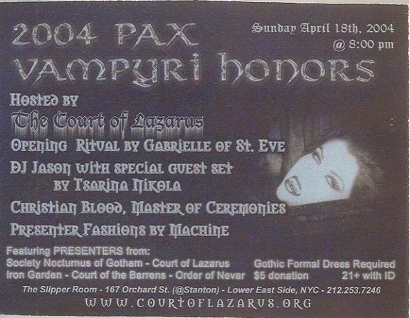 Court of Lazarus / 2004 Pax Vampyri Honors
