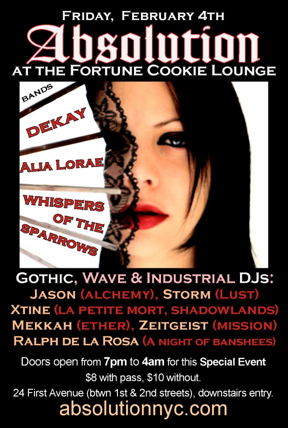 Absolution at the Fortune Cookie Lounge on Friday, February 4th