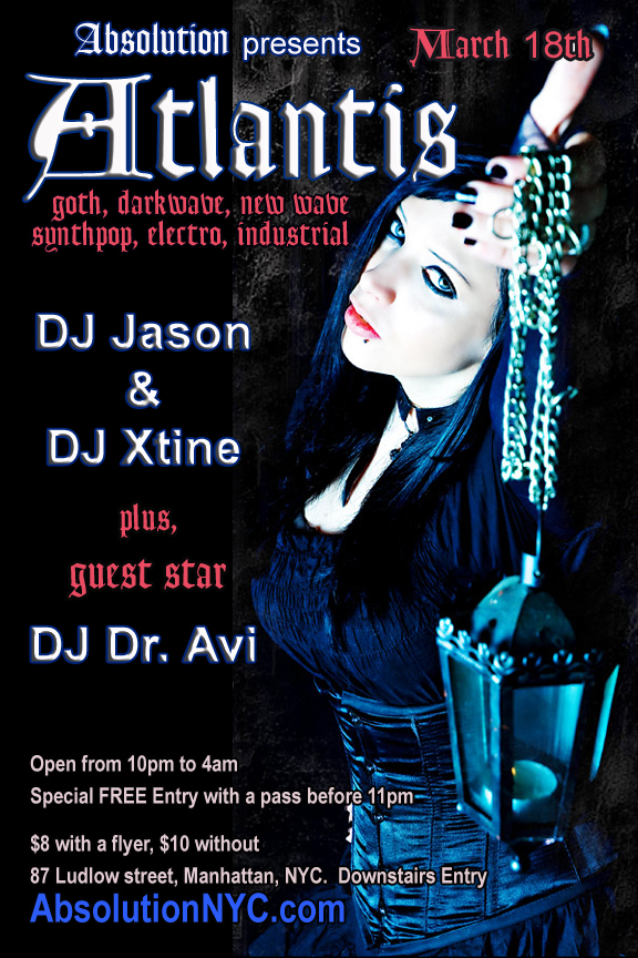 Absolution presents Atlantis w/ guest DJ Dr. Avi on March 18th