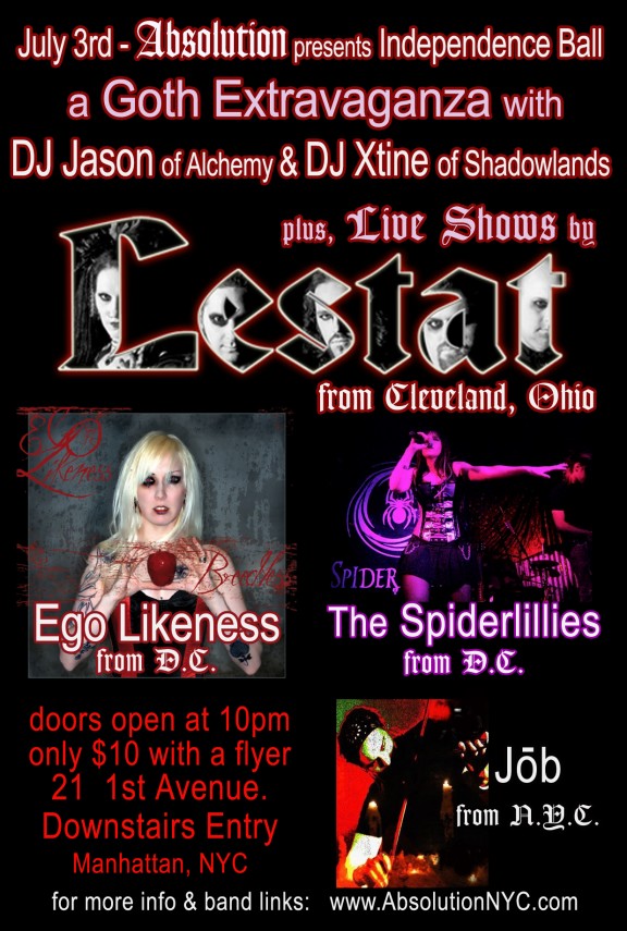 Absolution presents: Independence Ball with Lestat, Ego Likeness, The Spiderlillies and Jøb