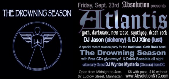 Absolution presents: Atlantis with a record release party for The Drowning Season on Friday, September 23rd