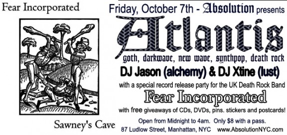 Absolution presents: Atlantis with a record release party for Fear Incorporated on Friday, October 7th