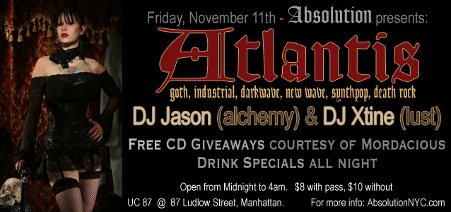 Absolution presents: Atlantis on Friday, November 11th