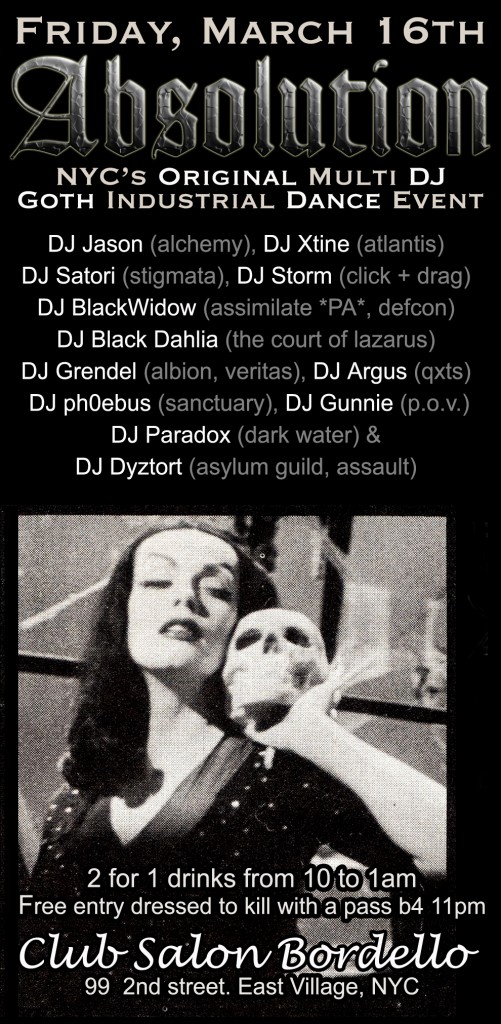 Absolution ~ Multi DJ Goth Event on Friday, March 16th