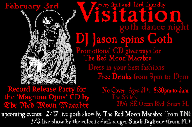 Record Release and listening party with CD giveaways for ‘Magnum Opus’ by The Red Moon Macabre at Visitation on February 3rd