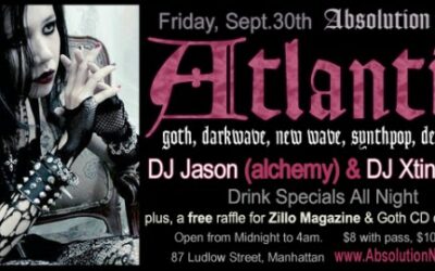 Absolution presents: Atlantis with free Zillo Magazine/CD raffle on Friday, September 30th