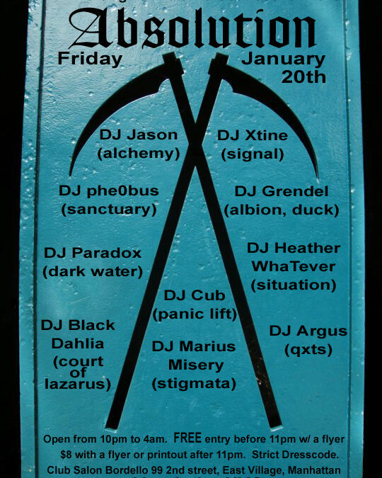 Absolution ~ Multi-DJ Night on Friday, January 20th   *New Decadent Location*