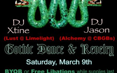 Absolution & Shadowlands present Bring Back The Snakes ~ St. Patrick’s Day theme event at THROUGH THE MIRROR on Saturday, March 9th